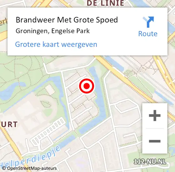 Locatie op kaart van de 112 melding: Brandweer Met Grote Spoed Naar Groningen, Engelse Park op 11 augustus 2022 19:50