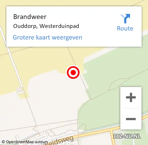 Locatie op kaart van de 112 melding: Brandweer Ouddorp, Westerduinpad op 11 augustus 2022 20:05