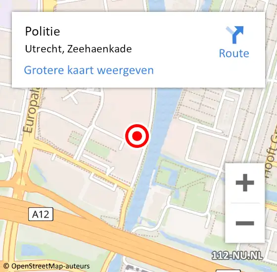 Locatie op kaart van de 112 melding: Politie Utrecht, Zeehaenkade op 11 augustus 2022 20:06