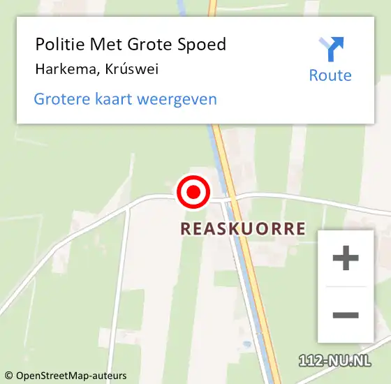 Locatie op kaart van de 112 melding: Politie Met Grote Spoed Naar Harkema, Krúswei op 11 augustus 2022 20:07