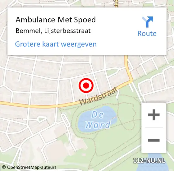 Locatie op kaart van de 112 melding: Ambulance Met Spoed Naar Bemmel, Lijsterbesstraat op 11 augustus 2022 20:21