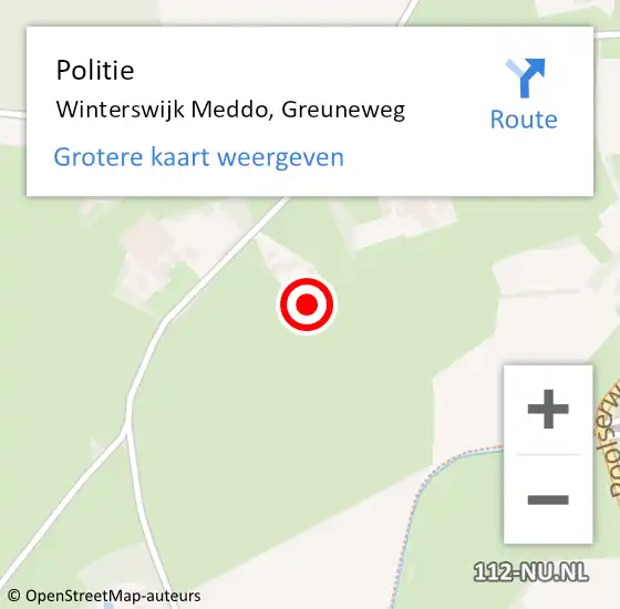 Locatie op kaart van de 112 melding: Politie Winterswijk Meddo, Greuneweg op 11 augustus 2022 20:30