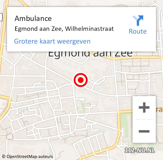 Locatie op kaart van de 112 melding: Ambulance Egmond aan Zee, Wilhelminastraat op 11 augustus 2022 20:35