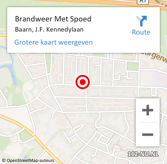 Locatie op kaart van de 112 melding: Brandweer Met Spoed Naar Baarn, J.F. Kennedylaan op 11 augustus 2022 20:45