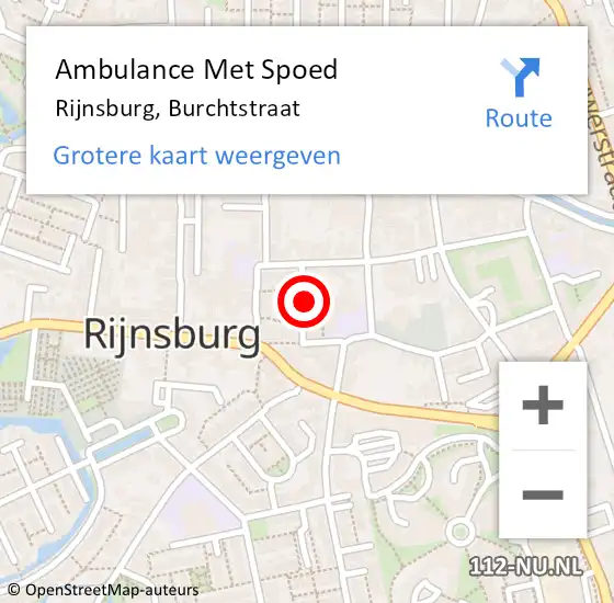 Locatie op kaart van de 112 melding: Ambulance Met Spoed Naar Rijnsburg, Burchtstraat op 11 augustus 2022 20:46