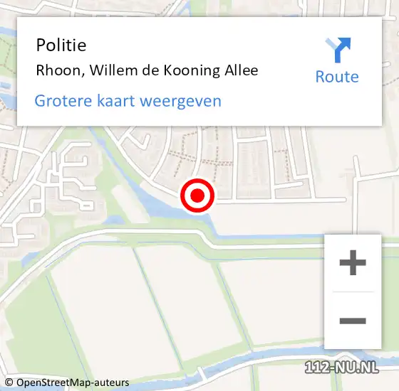 Locatie op kaart van de 112 melding: Politie Rhoon, Willem de Kooning Allee op 11 augustus 2022 20:46