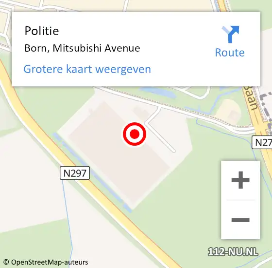 Locatie op kaart van de 112 melding: Politie Born, Mitsubishi Avenue op 11 augustus 2022 20:57