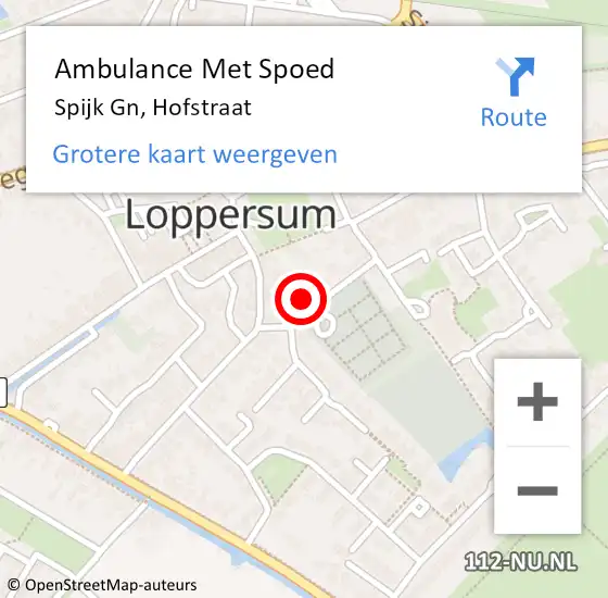 Locatie op kaart van de 112 melding: Ambulance Met Spoed Naar Spijk Gn, Hofstraat op 11 augustus 2022 21:23