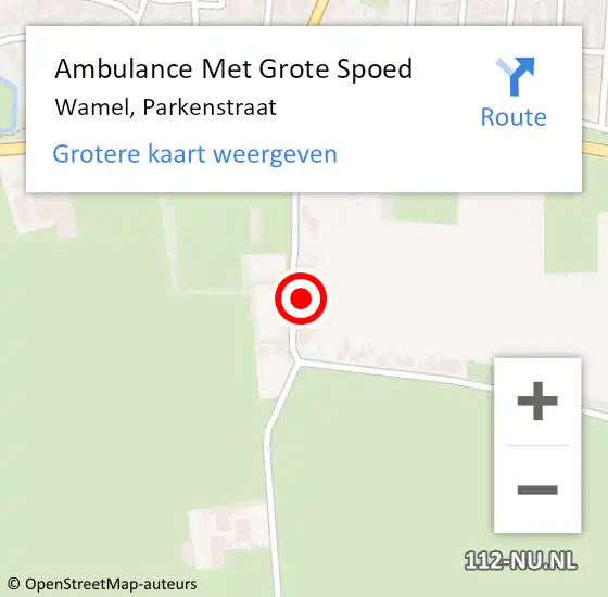 Locatie op kaart van de 112 melding: Ambulance Met Grote Spoed Naar Wamel, Parkenstraat op 11 augustus 2022 21:28