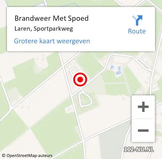 Locatie op kaart van de 112 melding: Brandweer Met Spoed Naar Laren, Sportparkweg op 11 augustus 2022 21:47