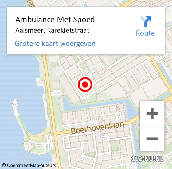 Locatie op kaart van de 112 melding: Ambulance Met Spoed Naar Aalsmeer, Karekietstraat op 11 augustus 2022 22:04