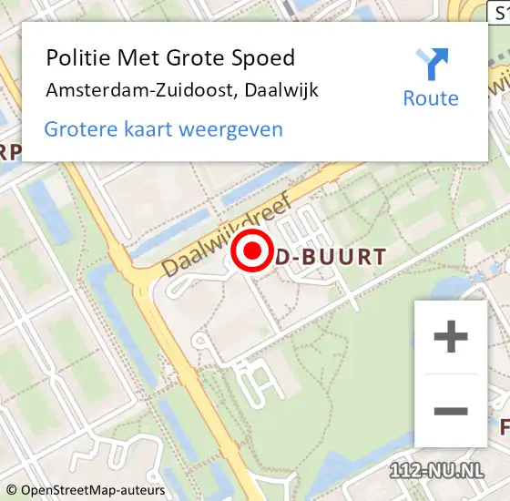 Locatie op kaart van de 112 melding: Politie Met Grote Spoed Naar Amsterdam-Zuidoost, Daalwijk op 11 augustus 2022 22:05