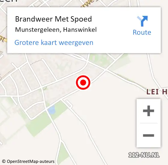 Locatie op kaart van de 112 melding: Brandweer Met Spoed Naar Munstergeleen, Hanswinkel op 11 augustus 2022 22:06