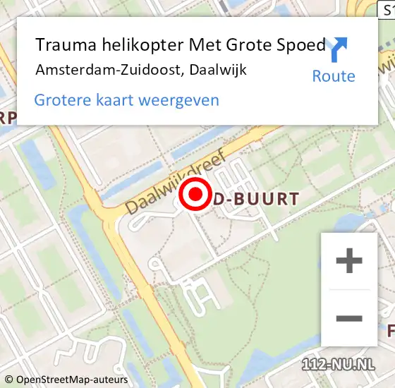 Locatie op kaart van de 112 melding: Trauma helikopter Met Grote Spoed Naar Amsterdam-Zuidoost, Daalwijk op 11 augustus 2022 22:11