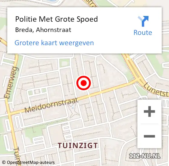 Locatie op kaart van de 112 melding: Politie Met Grote Spoed Naar Breda, Ahornstraat op 11 augustus 2022 22:16