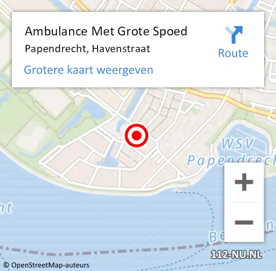 Locatie op kaart van de 112 melding: Ambulance Met Grote Spoed Naar Papendrecht, Havenstraat op 11 augustus 2022 22:35