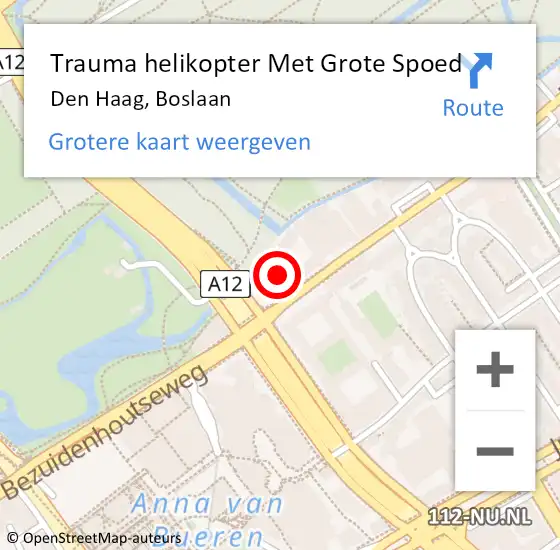 Locatie op kaart van de 112 melding: Trauma helikopter Met Grote Spoed Naar Den Haag, Boslaan op 11 augustus 2022 22:42