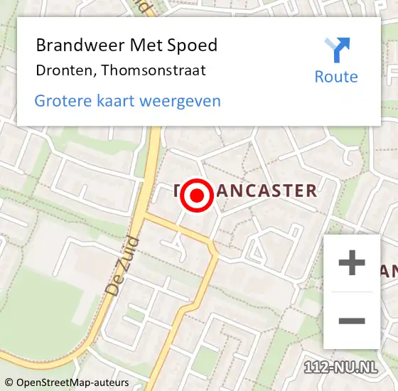 Locatie op kaart van de 112 melding: Brandweer Met Spoed Naar Dronten, Thomsonstraat op 11 augustus 2022 22:49