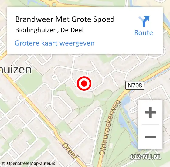 Locatie op kaart van de 112 melding: Brandweer Met Grote Spoed Naar Biddinghuizen, De Deel op 11 augustus 2022 22:50