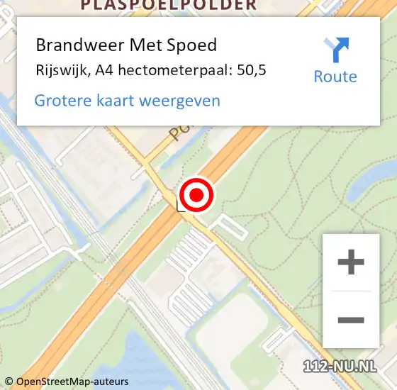 Locatie op kaart van de 112 melding: Brandweer Met Spoed Naar Rijswijk, A4 hectometerpaal: 50,5 op 11 augustus 2022 23:27
