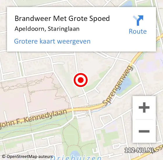 Locatie op kaart van de 112 melding: Brandweer Met Grote Spoed Naar Apeldoorn, Staringlaan op 11 augustus 2022 23:29