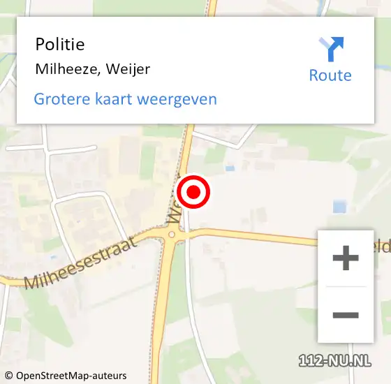 Locatie op kaart van de 112 melding: Politie Milheeze, Weijer op 11 augustus 2022 23:40