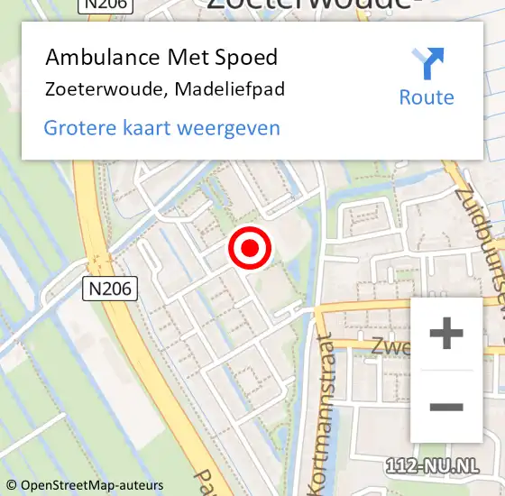 Locatie op kaart van de 112 melding: Ambulance Met Spoed Naar Zoeterwoude, Madeliefpad op 11 augustus 2022 23:49