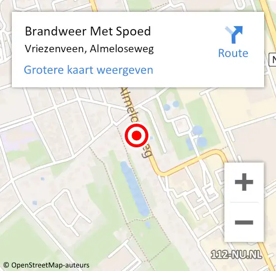 Locatie op kaart van de 112 melding: Brandweer Met Spoed Naar Vriezenveen, Almeloseweg op 12 augustus 2022 00:10