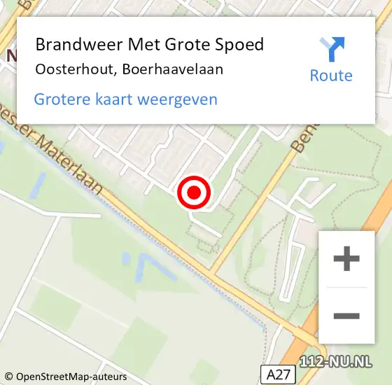 Locatie op kaart van de 112 melding: Brandweer Met Grote Spoed Naar Oosterhout, Boerhaavelaan op 12 augustus 2022 00:35