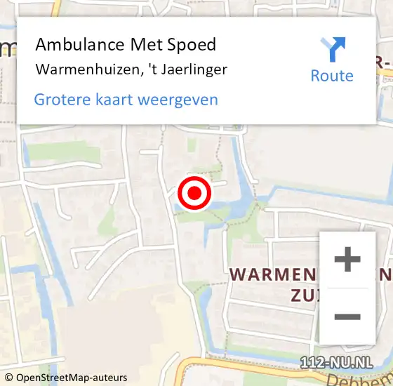 Locatie op kaart van de 112 melding: Ambulance Met Spoed Naar Warmenhuizen, 't Jaerlinger op 12 augustus 2022 01:37