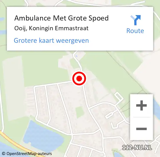 Locatie op kaart van de 112 melding: Ambulance Met Grote Spoed Naar Ooij, Koningin Emmastraat op 12 augustus 2022 02:07