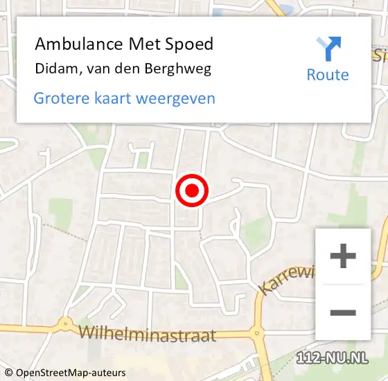 Locatie op kaart van de 112 melding: Ambulance Met Spoed Naar Didam, van den Berghweg op 12 augustus 2022 02:15