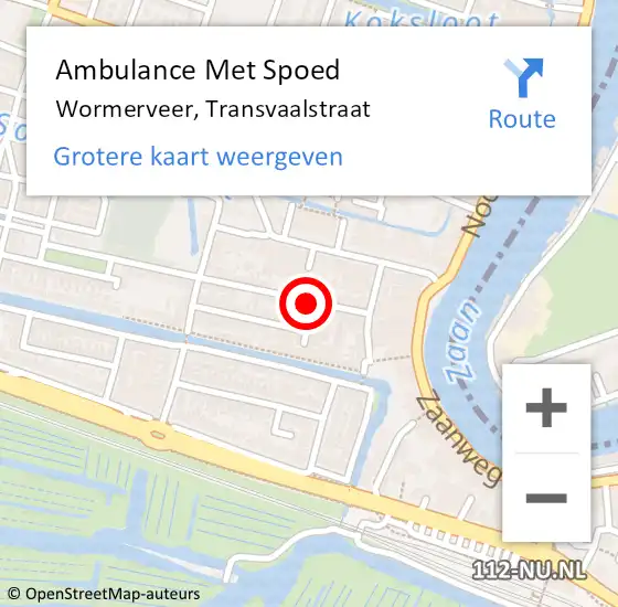 Locatie op kaart van de 112 melding: Ambulance Met Spoed Naar Wormerveer, Transvaalstraat op 12 augustus 2022 04:16