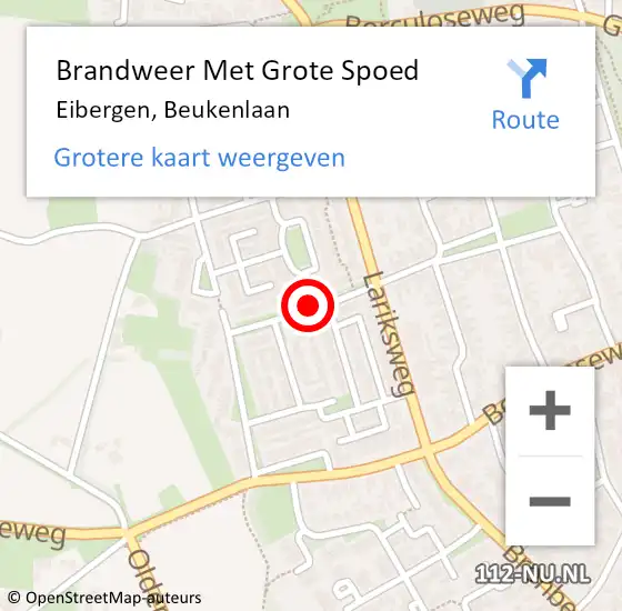 Locatie op kaart van de 112 melding: Brandweer Met Grote Spoed Naar Eibergen, Beukenlaan op 12 augustus 2022 04:36