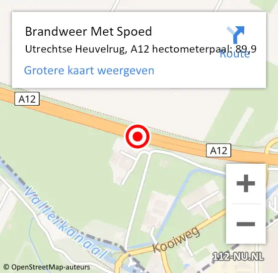 Locatie op kaart van de 112 melding: Brandweer Met Spoed Naar Utrechtse Heuvelrug, A12 hectometerpaal: 89,9 op 12 augustus 2022 05:58