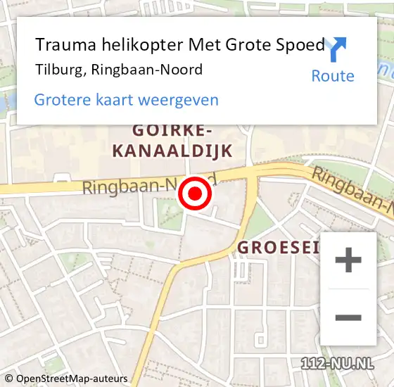 Locatie op kaart van de 112 melding: Trauma helikopter Met Grote Spoed Naar Tilburg, Ringbaan-Noord op 12 augustus 2022 06:16