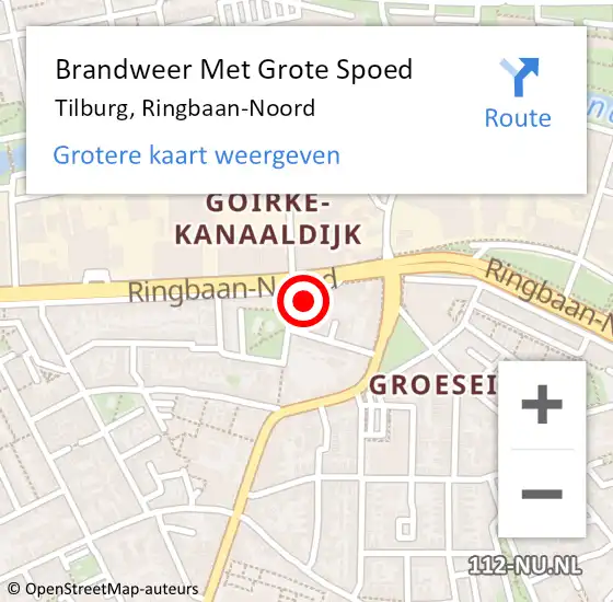 Locatie op kaart van de 112 melding: Brandweer Met Grote Spoed Naar Tilburg, Ringbaan-Noord op 12 augustus 2022 06:18