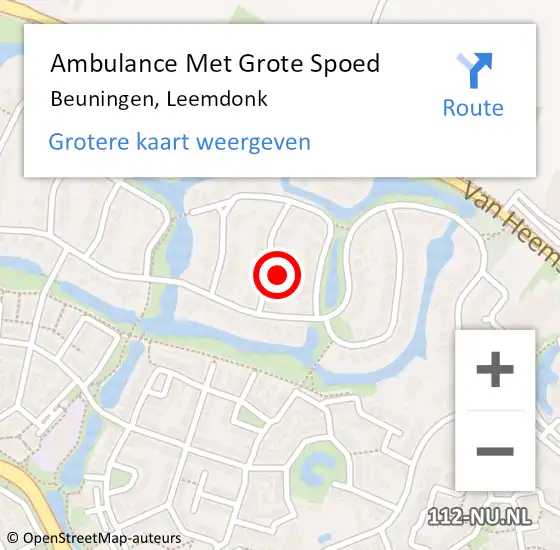 Locatie op kaart van de 112 melding: Ambulance Met Grote Spoed Naar Beuningen, Leemdonk op 12 augustus 2022 06:55