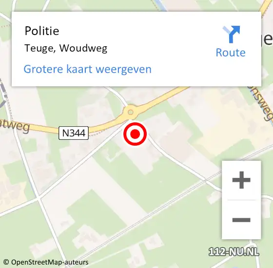 Locatie op kaart van de 112 melding: Politie Teuge, Woudweg op 12 augustus 2022 07:41