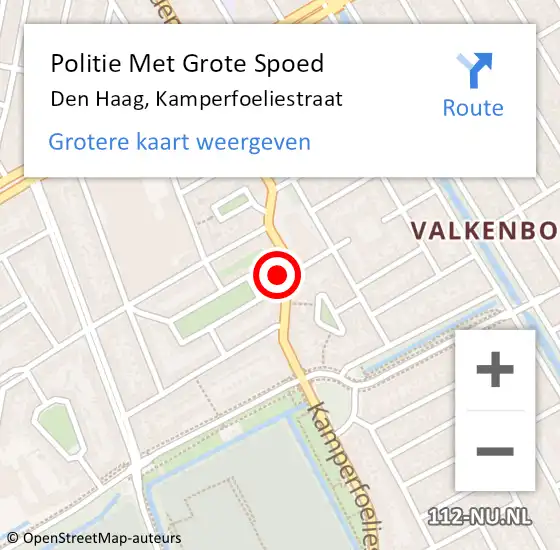 Locatie op kaart van de 112 melding: Politie Met Grote Spoed Naar Den Haag, Kamperfoeliestraat op 12 augustus 2022 07:47
