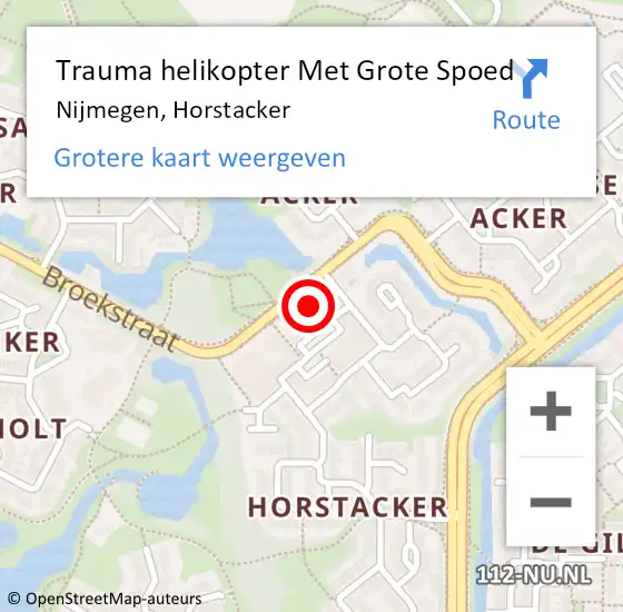 Locatie op kaart van de 112 melding: Trauma helikopter Met Grote Spoed Naar Nijmegen, Horstacker op 12 augustus 2022 08:03