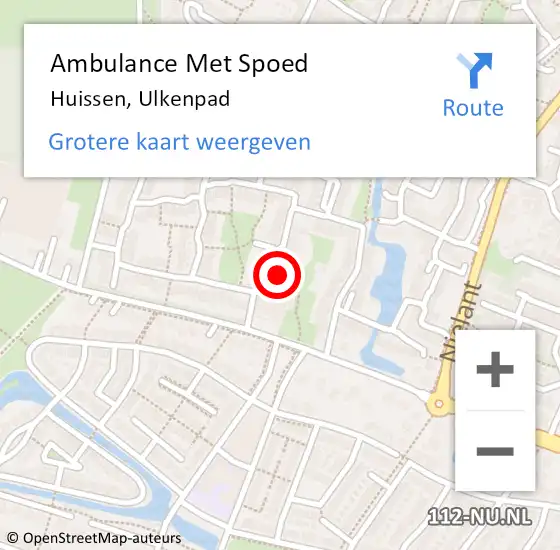 Locatie op kaart van de 112 melding: Ambulance Met Spoed Naar Huissen, Ulkenpad op 12 augustus 2022 08:10