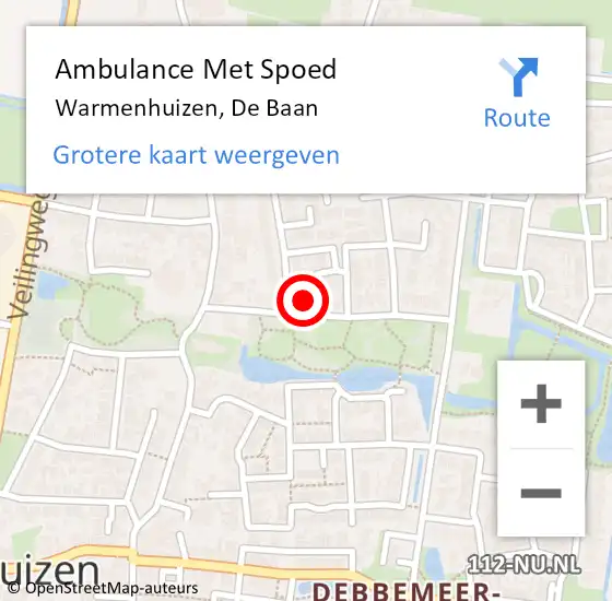 Locatie op kaart van de 112 melding: Ambulance Met Spoed Naar Warmenhuizen, De Baan op 12 augustus 2022 08:26