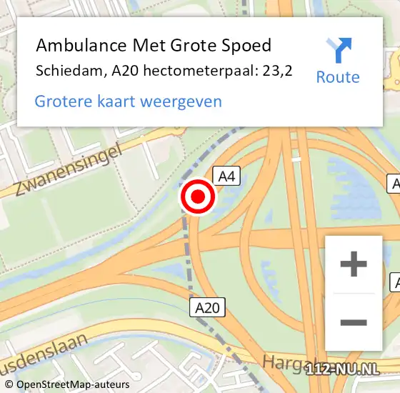 Locatie op kaart van de 112 melding: Ambulance Met Grote Spoed Naar Schiedam, A20 hectometerpaal: 23,2 op 12 augustus 2022 09:02