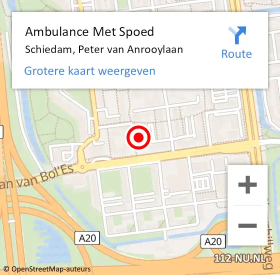 Locatie op kaart van de 112 melding: Ambulance Met Spoed Naar Schiedam, Peter van Anrooylaan op 12 augustus 2022 09:10