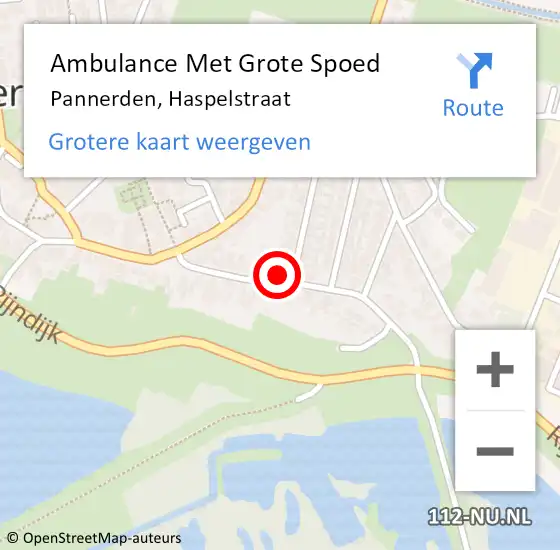 Locatie op kaart van de 112 melding: Ambulance Met Grote Spoed Naar Pannerden, Haspelstraat op 12 augustus 2022 09:16