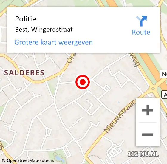 Locatie op kaart van de 112 melding: Politie Best, Wingerdstraat op 12 augustus 2022 09:20