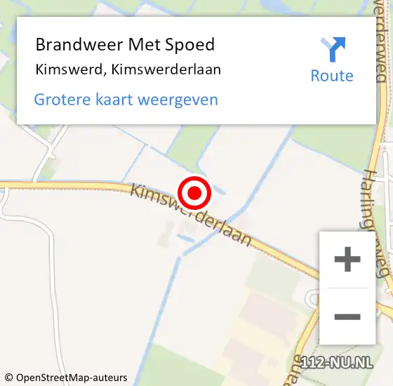 Locatie op kaart van de 112 melding: Brandweer Met Spoed Naar Kimswerd, Kimswerderlaan op 12 augustus 2022 09:22