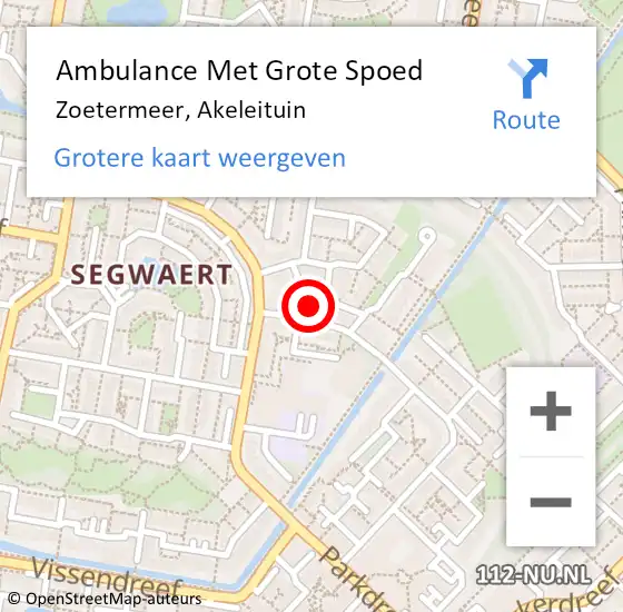 Locatie op kaart van de 112 melding: Ambulance Met Grote Spoed Naar Zoetermeer, Akeleituin op 12 augustus 2022 09:37