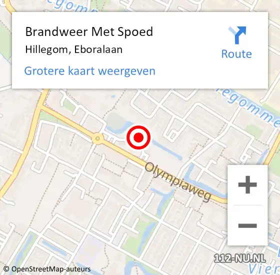 Locatie op kaart van de 112 melding: Brandweer Met Spoed Naar Hillegom, Eboralaan op 12 augustus 2022 09:48